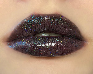 Black Holographic glitter lipgloss lips 