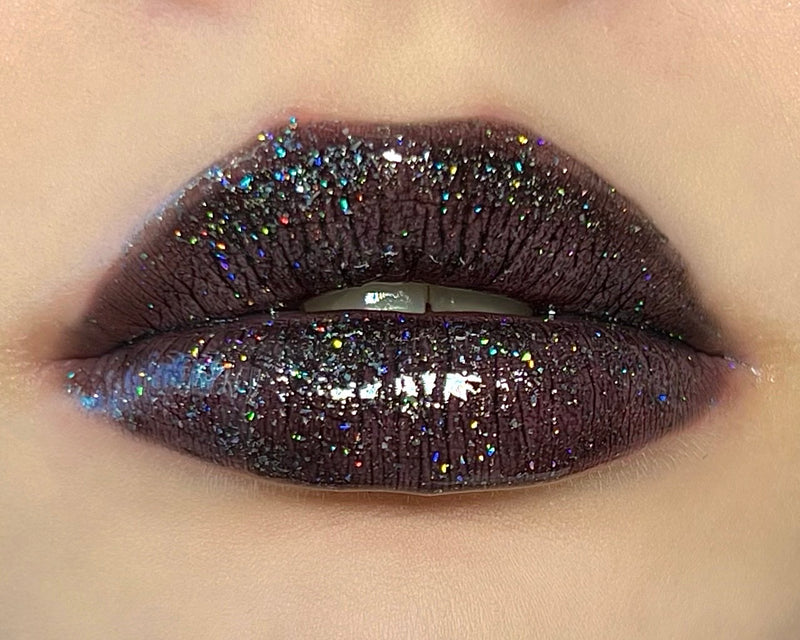 Black Holographic glitter lipgloss lips 