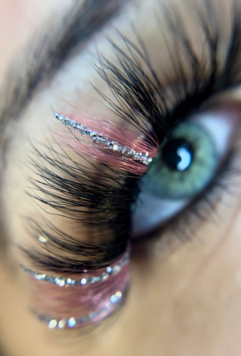 Pink Silver Glitter False Lashes ‘Robo Pink’