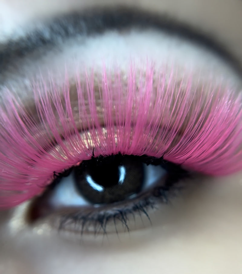 Pink fluffy false lash strips eye swatch